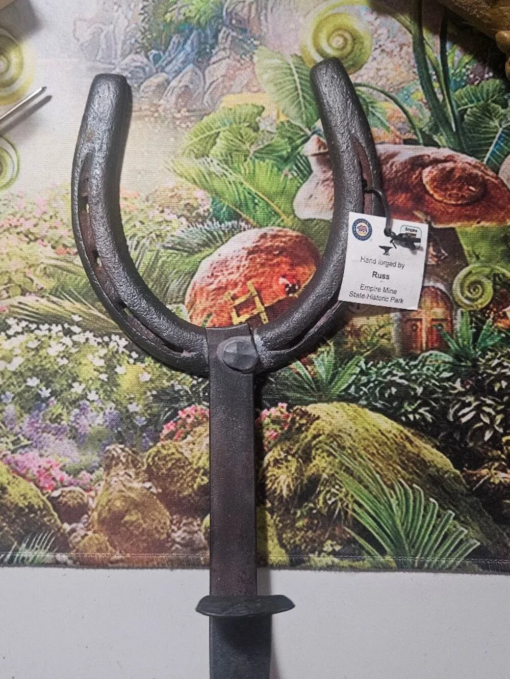 Antique Vintage Blacksmith Handforged Steel Horseshoe with Hook - For Good Luck